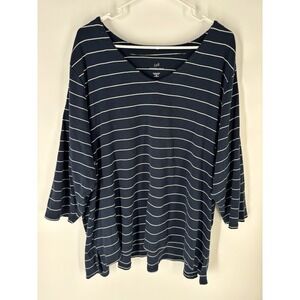 J. Jill 3/4 Sleeve V Neck Top 4X Pima Cotton Soft Nautical Vacation Preppy Basic